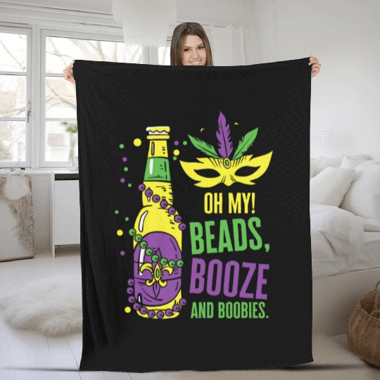 Mardi Gras Carnival Mask Beer Beads Boobies Fleece Blankets