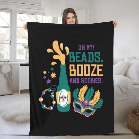 Mardi Gras Carnival Mask Beer Beads Boobies Fleece Blankets