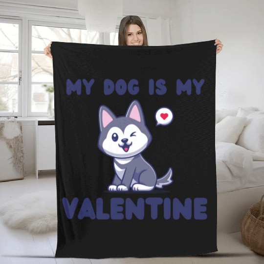 my dog is my valentine for dog lover Fleece Blankets