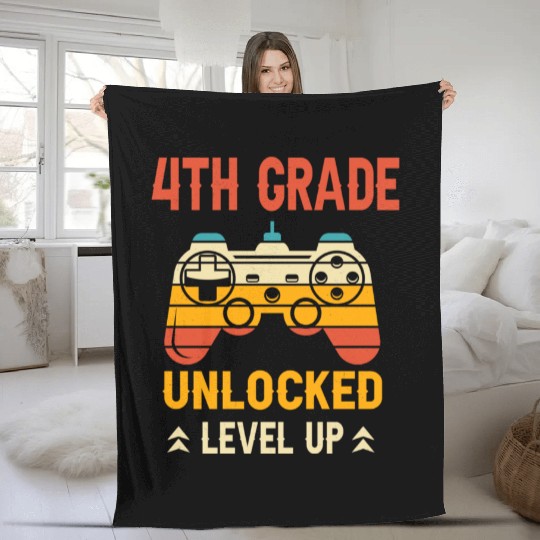 4th Grade Unlocked Level Up Video Gamer Fleece Blankets