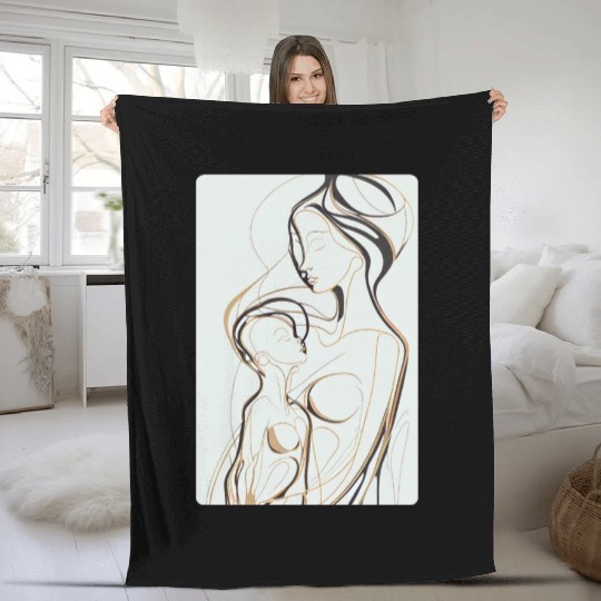 Black, Gold & White Abstract Mother & Daughter Fleece Blankets