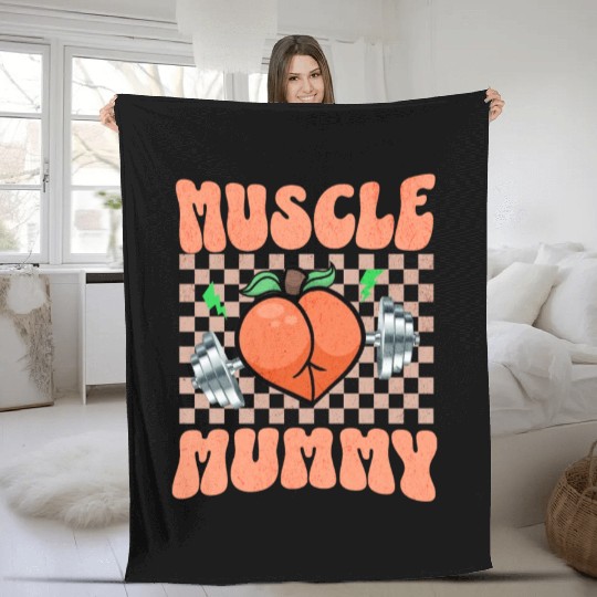 Muscle Mommy Gym Bodybuilder and Weightlifting Gif Fleece Blankets