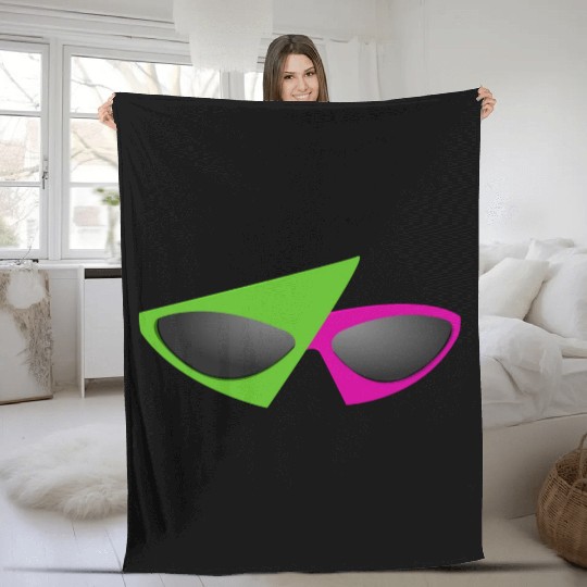 80s Retro Green and Pink Glasses Fleece Blankets