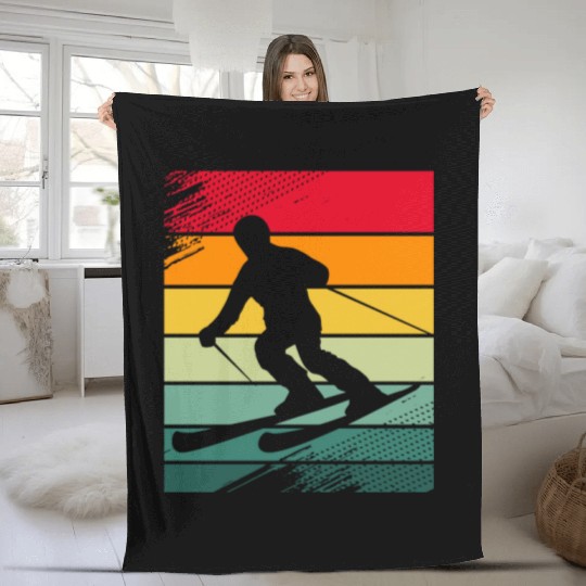 Winter Vacation Snow Skiing Vintage Ski For Men Fleece Blankets
