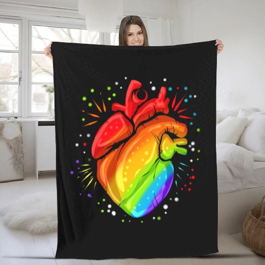 Colorful Real Heart Lgbtq Gay Lesbian Pride Month Fleece Blankets