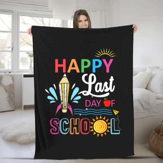 Happy Last Day Of School Teacher Boys Girls Kids Fleece Blankets