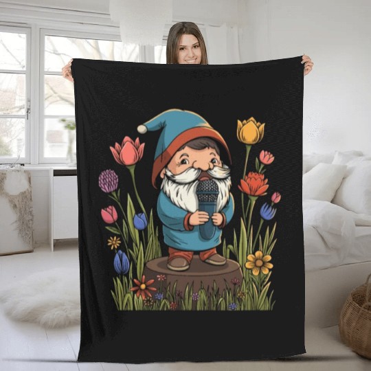 Singing Garden Gnome Design for a Garden Dwarf Fan Fleece Blankets