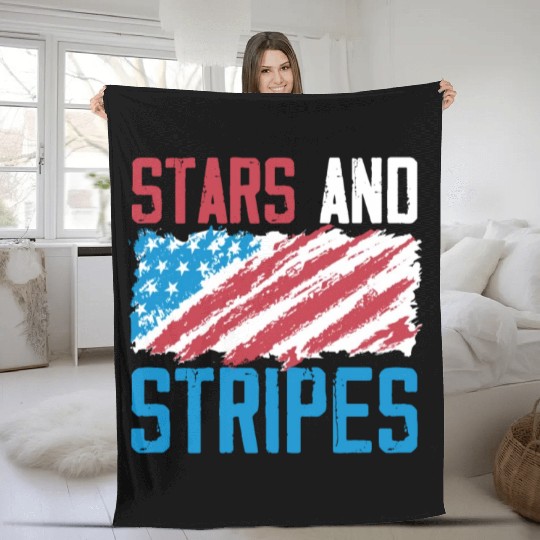 Stars And Stripes America USA Flag 4th Of July Fleece Blankets