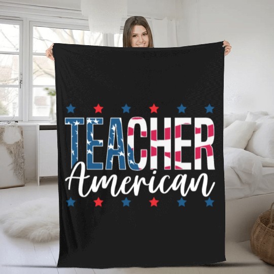 America USA Flag 4th Of July Teacher American Fleece Blankets