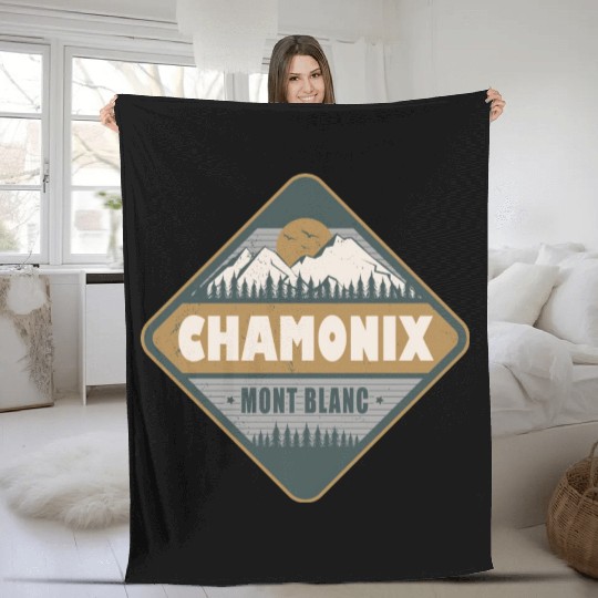 Chamonix Mont Blanc France Vintage Hiking Design Fleece Blankets