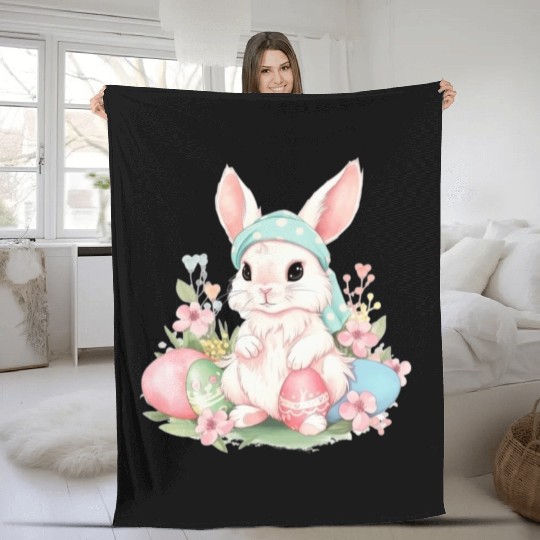 Cute Sweet Easter Bunny Rabbit Easter Eggs Fleece Blankets