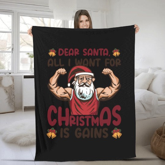 Dear Santa Christmas Gym Training Holiday Workout Fleece Blankets