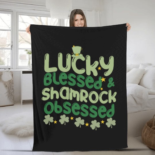 Lucky Blessed & Shamrock Obsessed Fleece Blankets