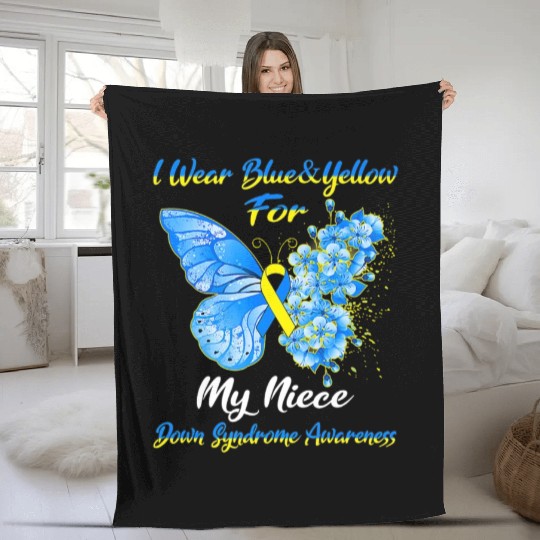 Kids I Wear Blue Yellow For My Niece Down Syndrom Fleece Blankets