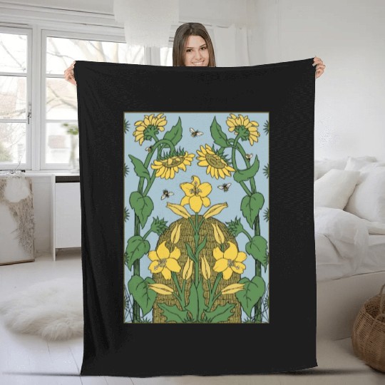 Bee on sunflower Fleece Blankets