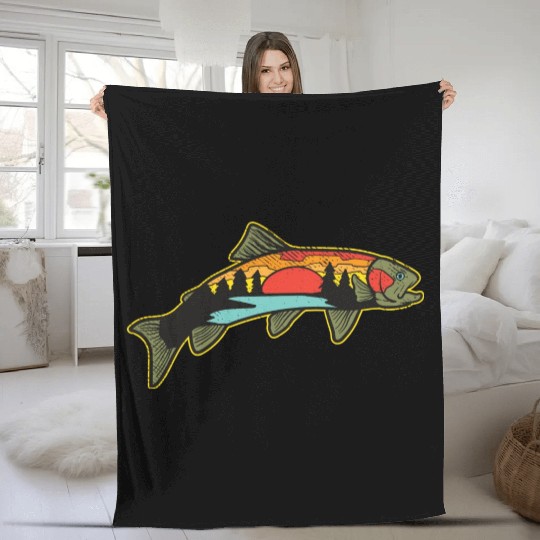 Trout Fishing Angler Nature Trout Bass Fleece Blankets
