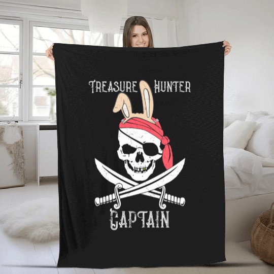 Jolly Roger Pirate Easter Bunny Treasure Hunter Fleece Blankets