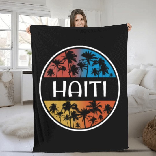 Haiti Stylish Vacation Souvenir Palm Tree Fleece Blankets