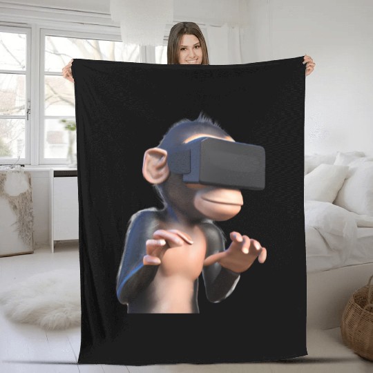 Monkey with VR glasses Fleece Blankets