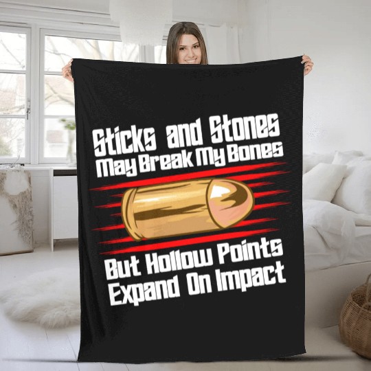 Sticks And Stones Gun Bullets 2nd Amendment Fleece Blankets