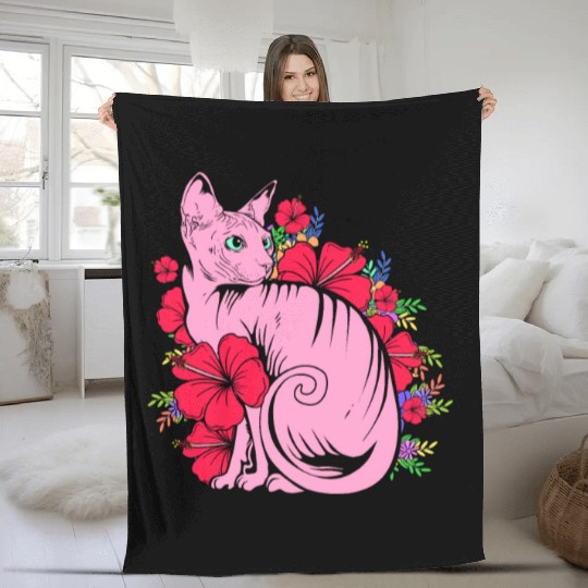 Cat Owner Pet Kitten Sphynx Cat With Flowers Fleece Blankets
