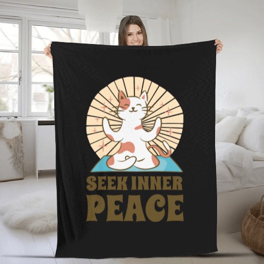 Serenity Cat Yoga Cat Owner Meditation Yoga Fan Fleece Blankets