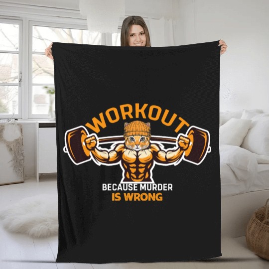 Cat Gym Fitness Fleece Blankets