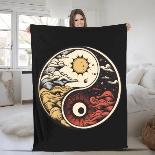 Sun and moon yin yang Fleece Blankets