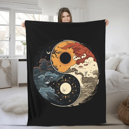 Sun and moon yin yang Fleece Blankets