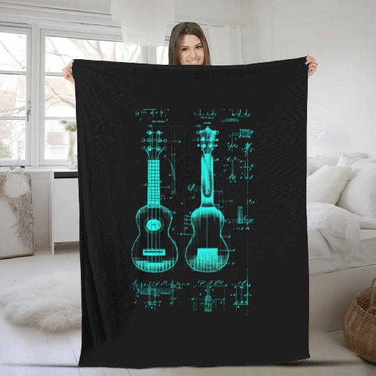 Ukulele Leonardo Da Vinci Sketch Blueprint Fleece Blankets