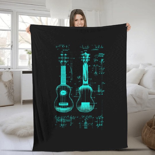 Ukulele Leonardo Da Vinci Sketch Blueprint Fleece Blankets