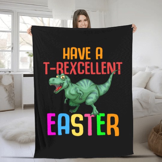 Easter T-rex Dinosaur Rabbit Easter Bunny Holiday Fleece Blankets