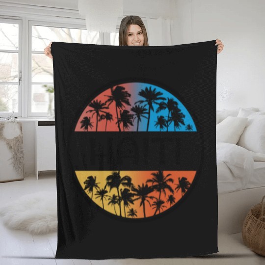 Haiti Palm Tree Stylish Vacation Souvenir Fleece Blankets