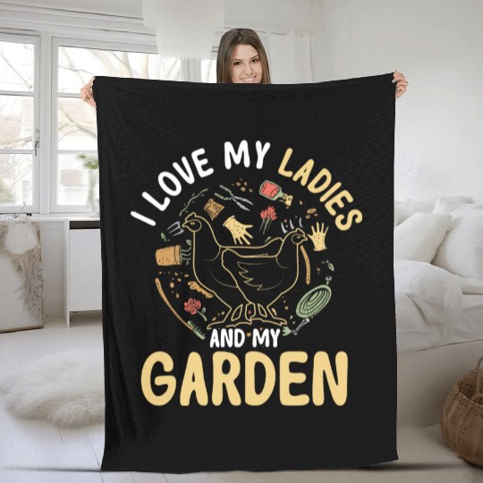 I Love My Ladies And My Garden Funny Gardening Fleece Blankets