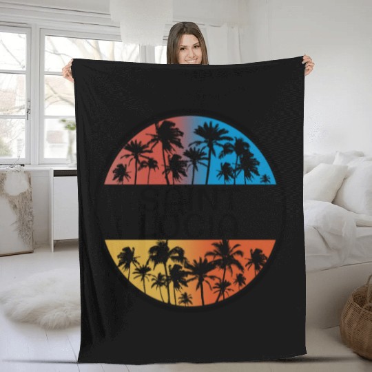 Saint Lucia Palm Tree Stylish Vacation Souvenir Fleece Blankets