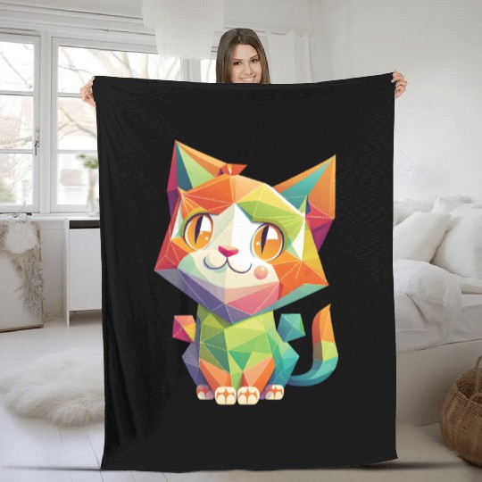 Geometric Cat Funny Cat lover Math Fleece Blankets