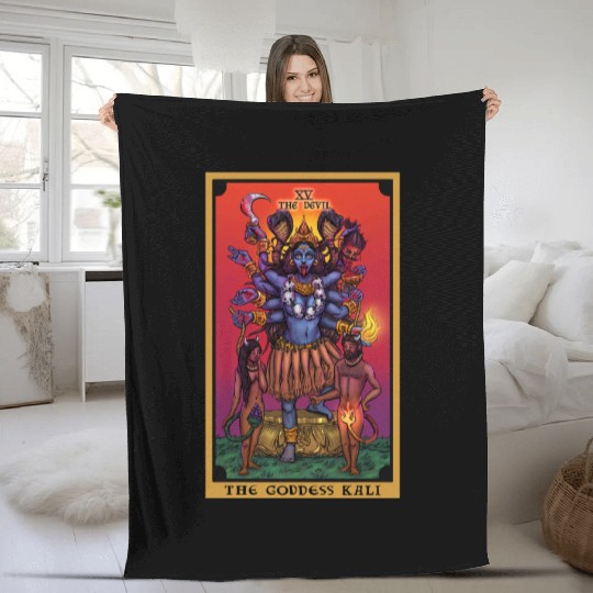 The Goddess Kali in The Devil Tarot Card Fleece Blankets