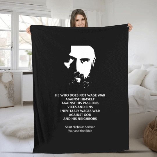 Saint Nicholas Serbian on the metaphysics of war Fleece Blankets