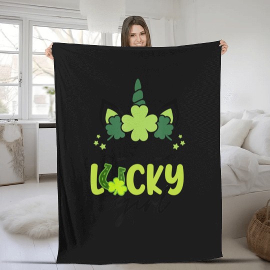 St Saint Patrick s Day Irish Unicorn Face Shamroc Fleece Blankets