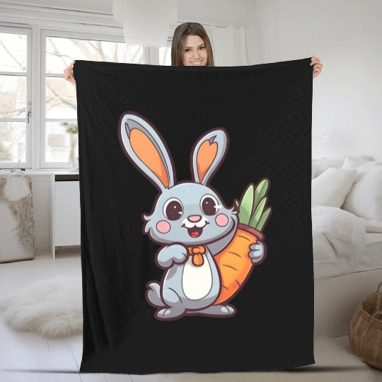 Carrot-Loving Easter Bunny: Cute 2D Design Fleece Blankets