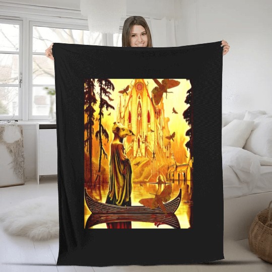 Trippy Demonic Animal Skull Figure On Boat Fleece Blankets