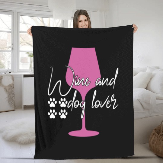 wine and dog lover Fleece Blankets
