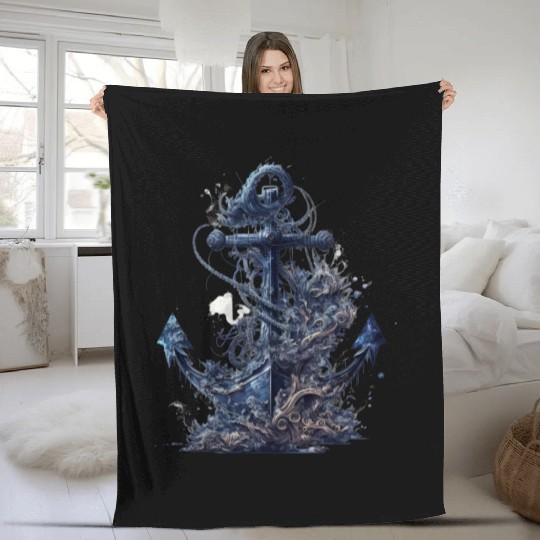 navy sailing anchor Fleece Blankets