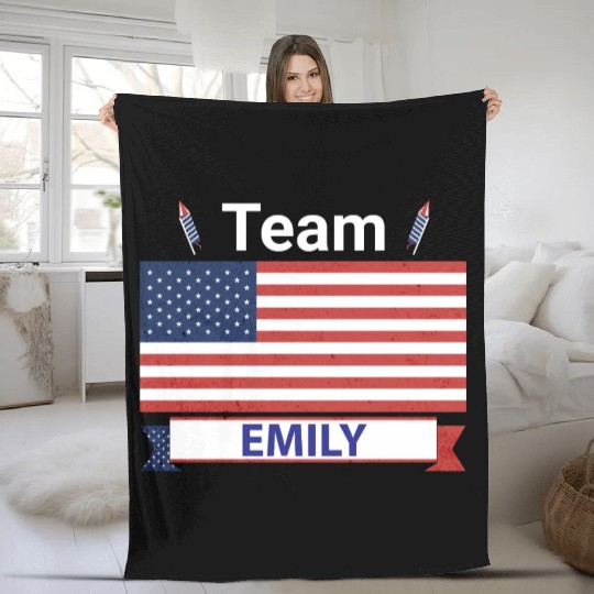 Team Emily USA American Flag Stars Fleece Blankets