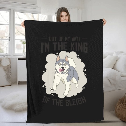 Husky Sledding King Of The Sleigh Sled Dog Racing Fleece Blankets