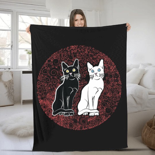 Back & white cat's Fleece Blankets