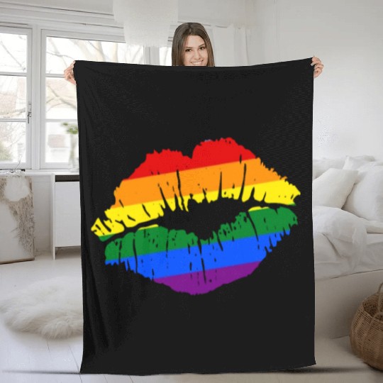 Artistic Gay Pride Rainbow Flag LGBTQ Lips Fleece Blankets