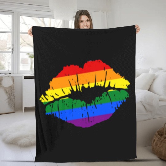 Artistic Gay Pride Rainbow Flag LGBTQ Lips Fleece Blankets