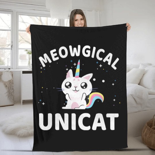 Meowgical Unicat Unicorn Cat Lover Fleece Blankets