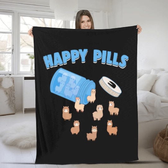 Happy Pills Farm Animal Funny Alpaca Lovers Humor Fleece Blankets